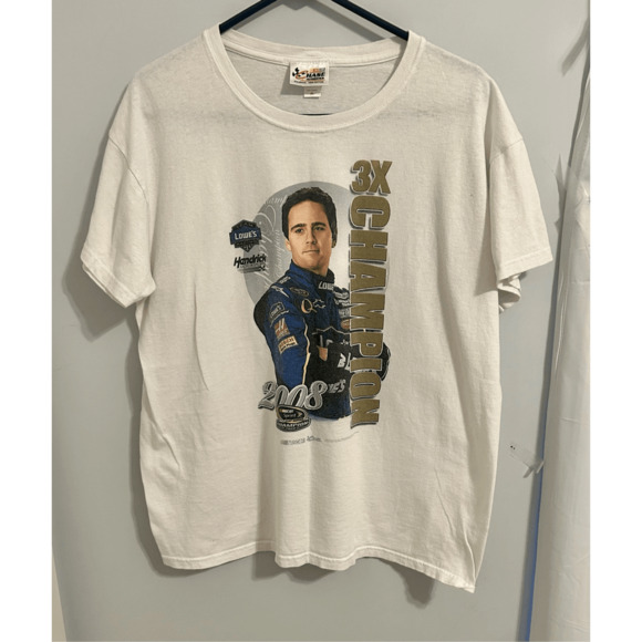 2008 Jimmy Johnson NASCAR 3X Champion Men’s White T-Shirt Chase Authentic Sz XL - Picture 1 of 9